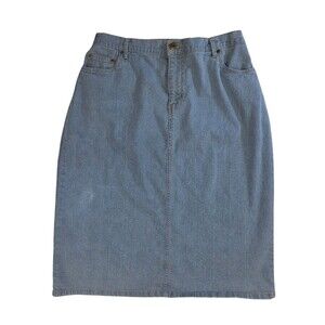 Bend Over 14 Blue Denim Midi A-Line Skirt Elastic Waist Solid READ